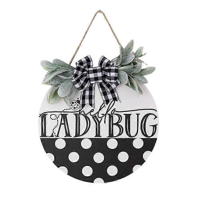 Black Spring and Summer Welcome Sign for Front Door, Rustic Ladybug Decorative Wall Sign, Suitable for Porch, Patio