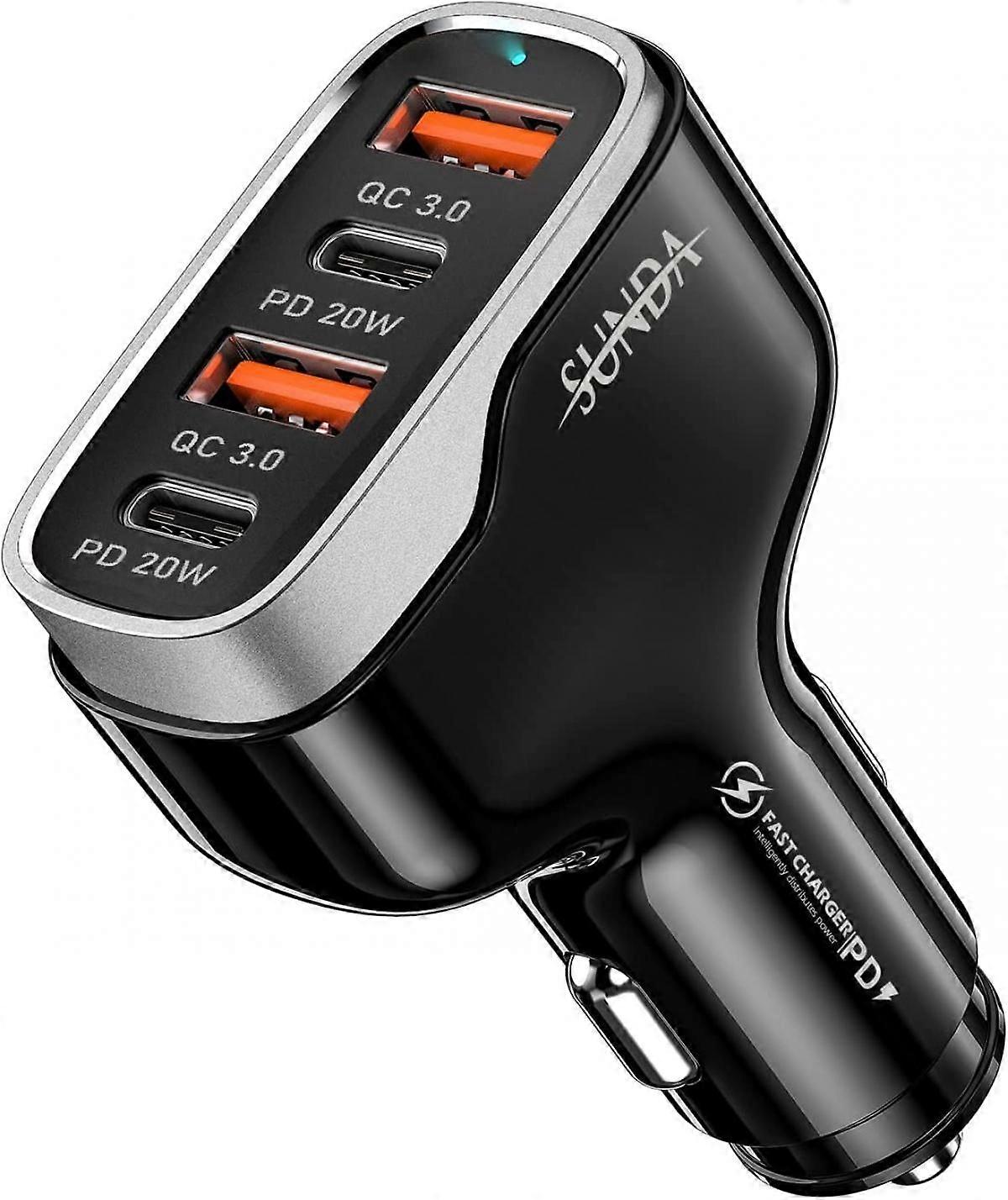 40W USB C Fast Car Charger, 4-Ports Car Charger Adapter, Dual Type C PD 20W Compatible with iPhone13/12 Pro/Max/iPhone11/Pad Pro/Galaxy/Samsung, Dual