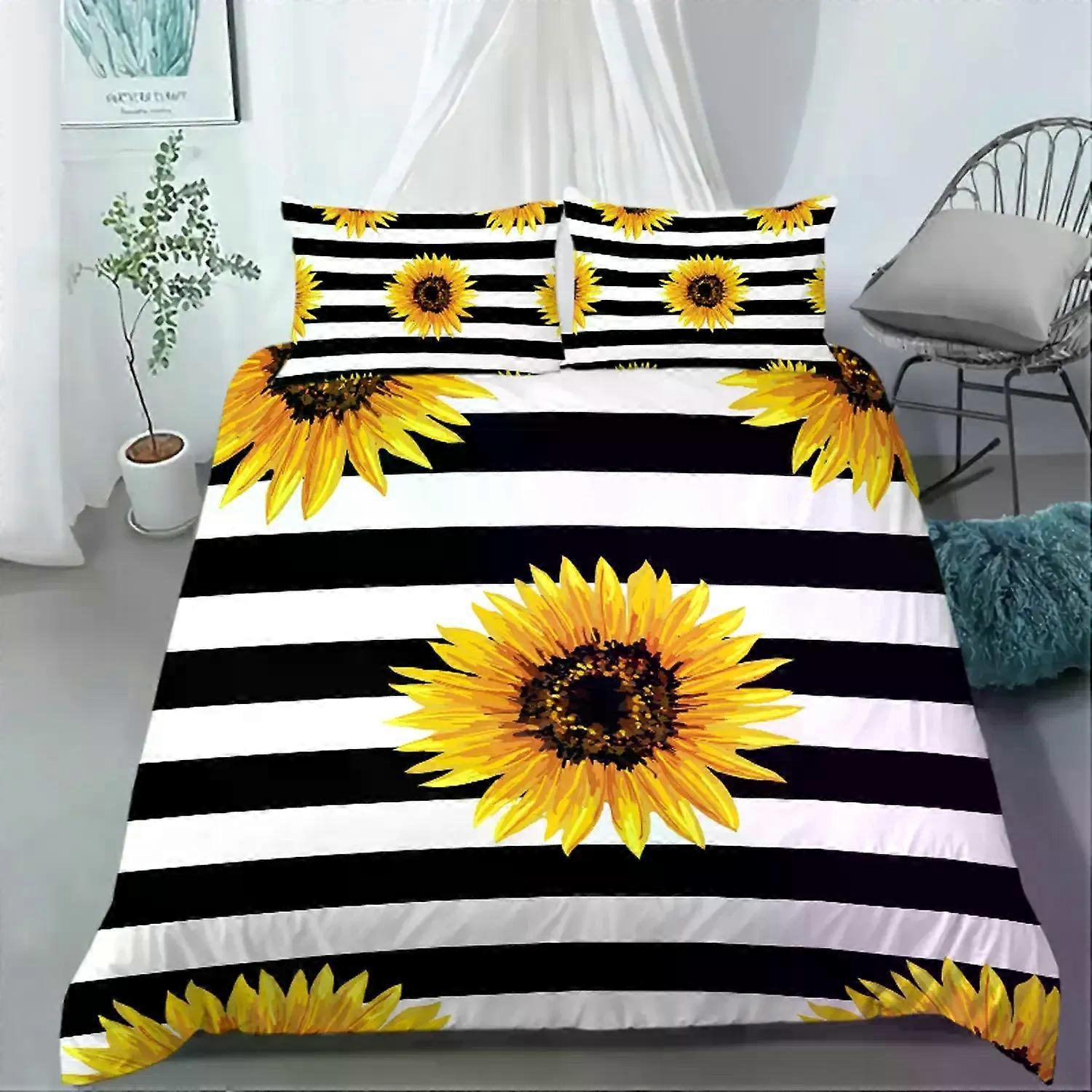 x1150 LakanGul blomma påslakan set Solros sängkläder Solrosfält med solnedgång tryckta botaniska blommor Polyester sängkläder set 3-Piec