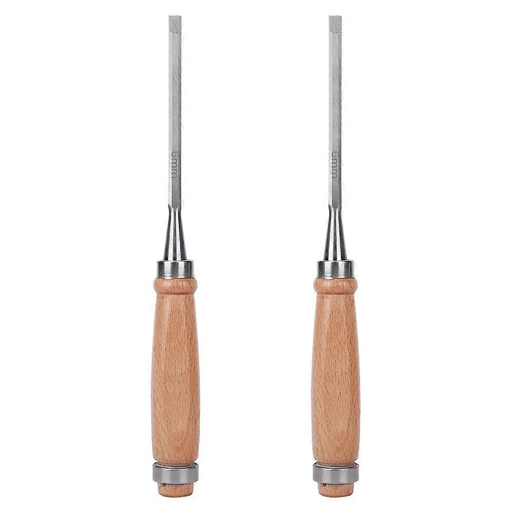 2PCs Flat Chisel Carpentry Tools Wooden Handle Durable Woodworking Accessory Cr V 6mm