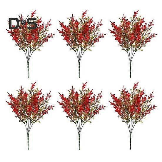 6Pcs Artificial Cedar Branch UV Resistant Realistic Reusable Plastic Faux White Pine Green Plants Home Landscaping Garden Decoration Supplies