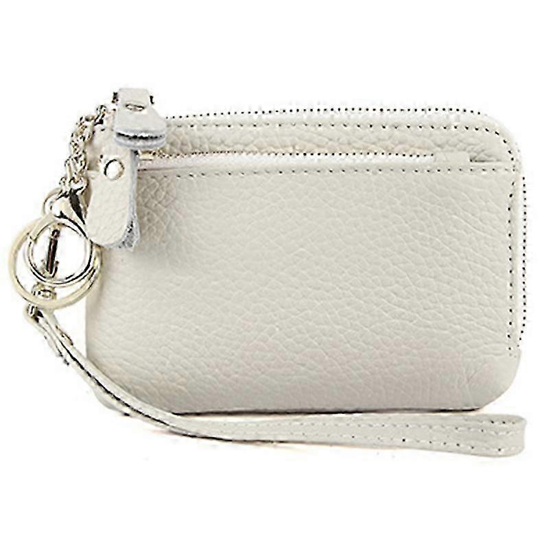 C30 Coin Card Holder Bag Top Layer Cowhide Leather Mini Wallet with Keychain and Wrist Strap
