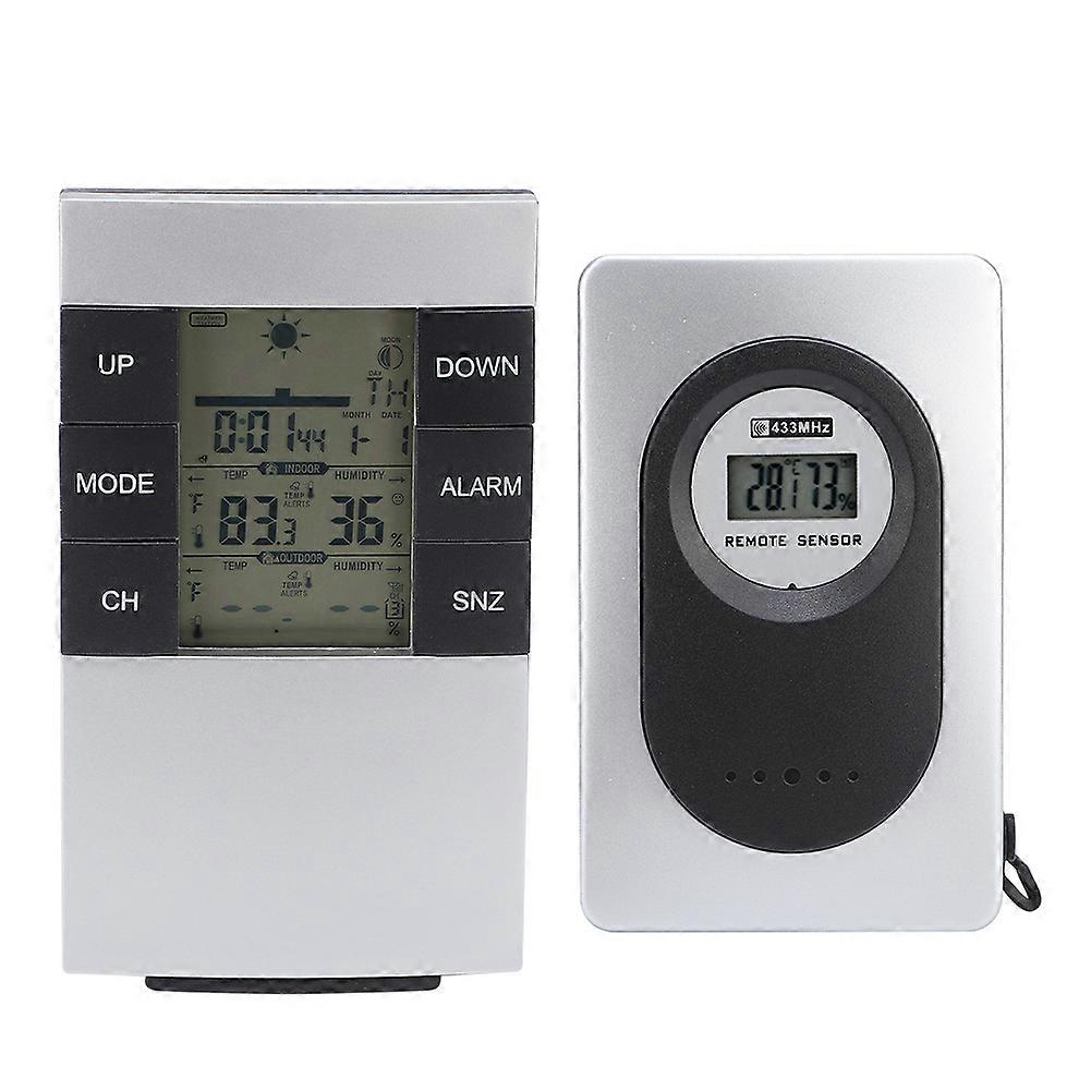 Meteorological Station Alarm Clock with Wireless Digital Thermometer and Hygrometer in Sleek Design and Compact Size