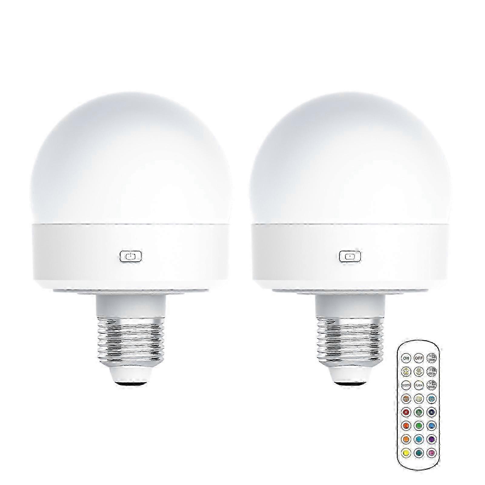 USB Rechargeable E27 Bulb with Remote, Timer, Dimmable RGB Light - Battery Powered