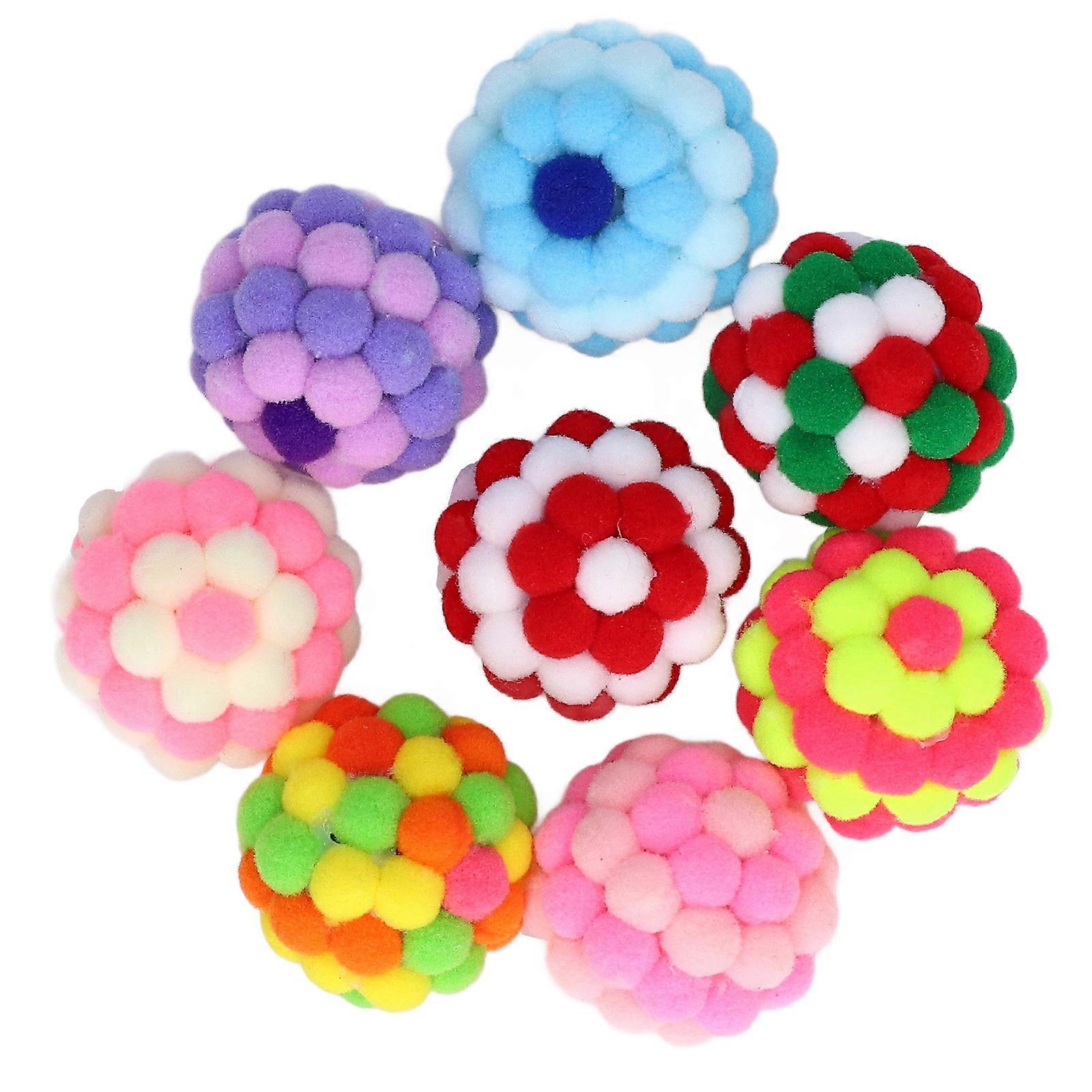 8pcs Cat Ball Toys Elastic Soft Colorful Interactive Chasing Chewing Plush Bell Ball for Kitten