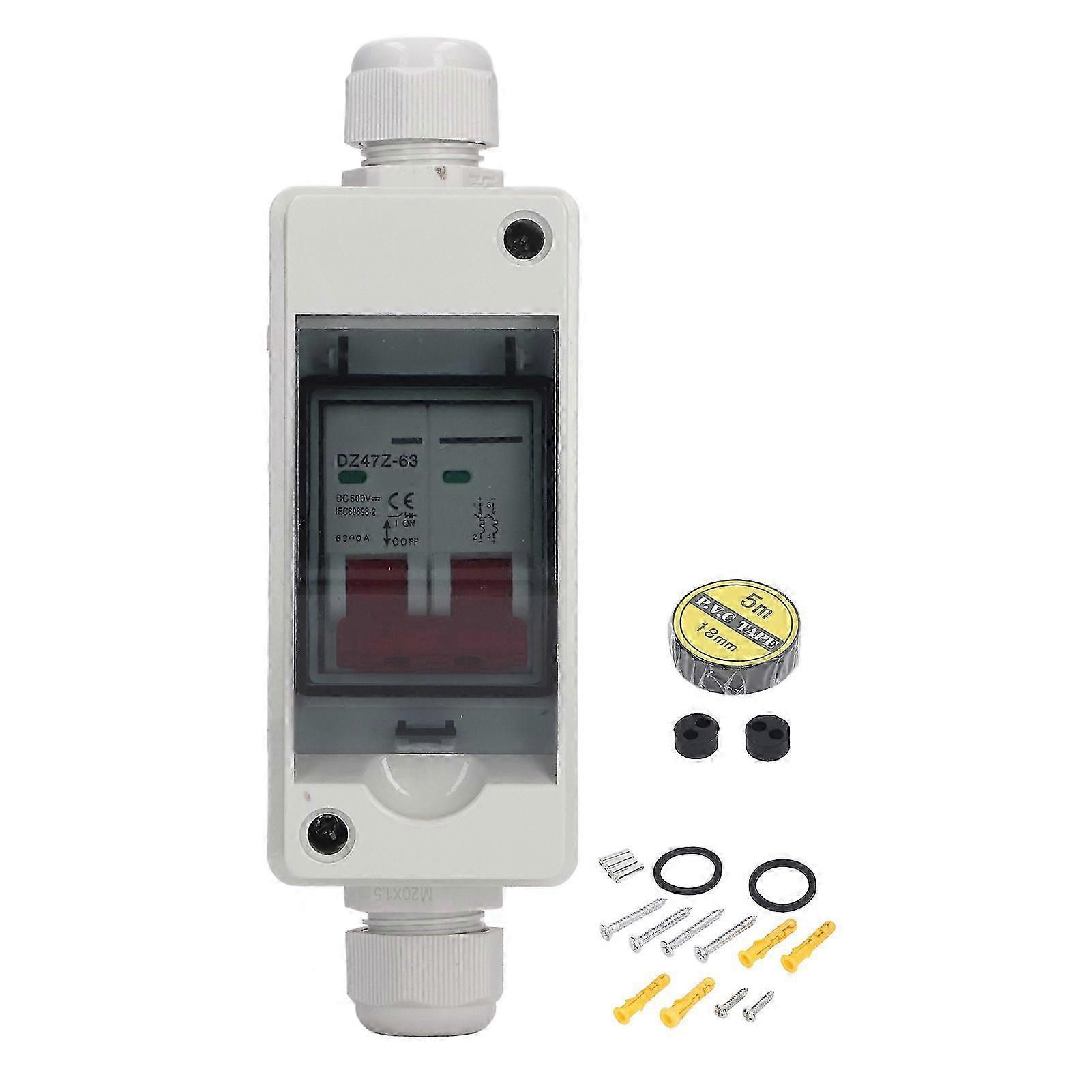 PV Solar Disconnect Switch Photovoltaic Circuit Isolator Miniature RV Breaker Box DC500V IP65 Waterproof 63A