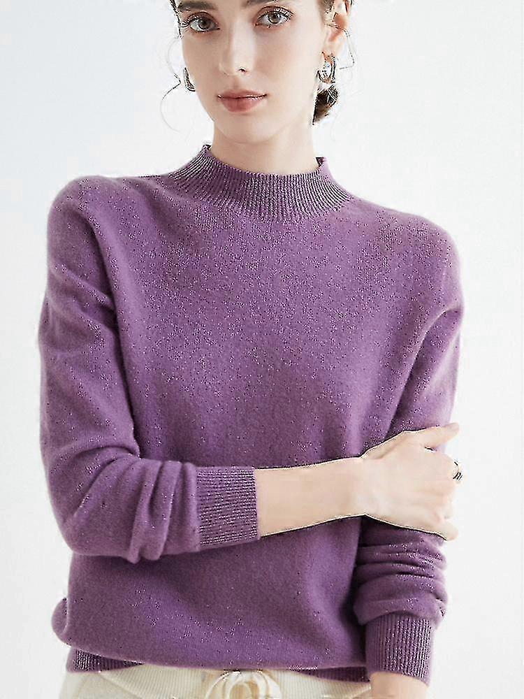 كنزة كشمير برقبة مستديرة بأكمام طويلة للنساء - 100٪ كشمير نقي خفيف الوزن محبوك