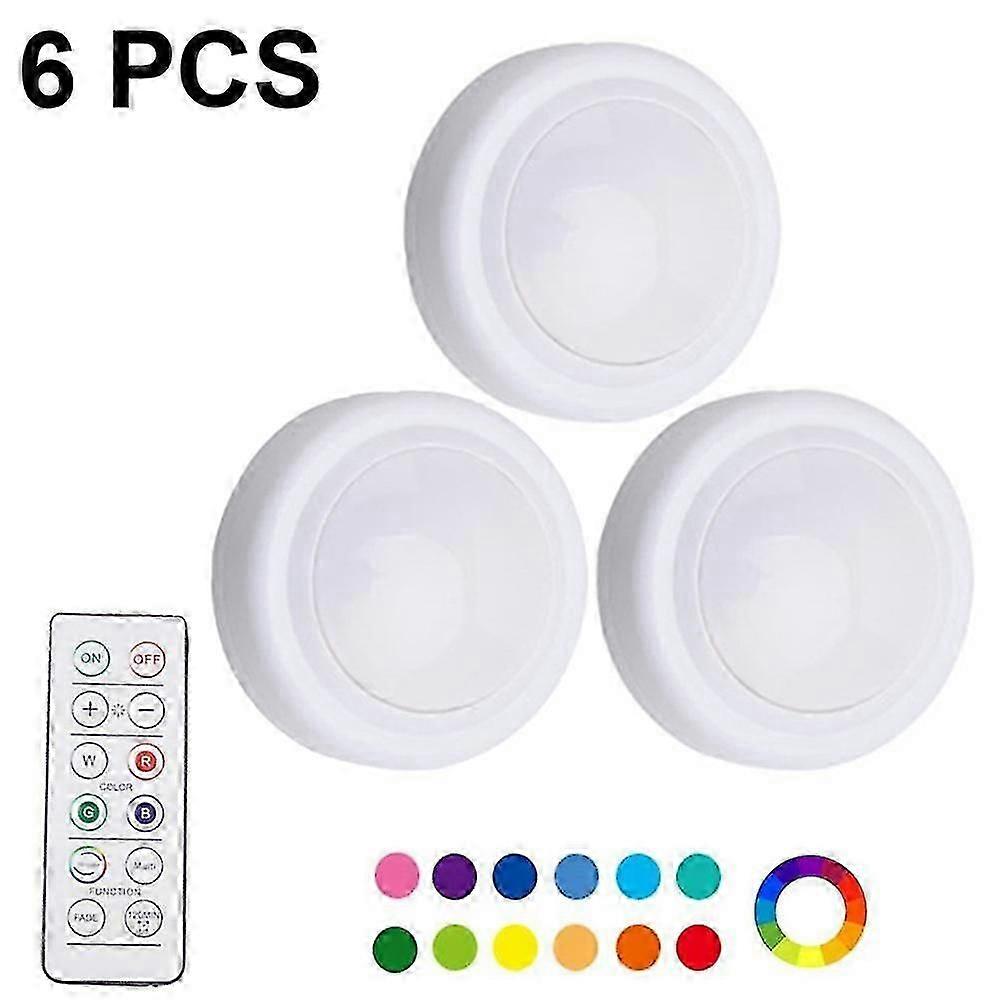 3pcs Night Light With 16 Colors Changeable Led Puck Lightings Battery Powered Dimmable Under Cabinet Lights Wireless, With 2 Remote Controls Ti