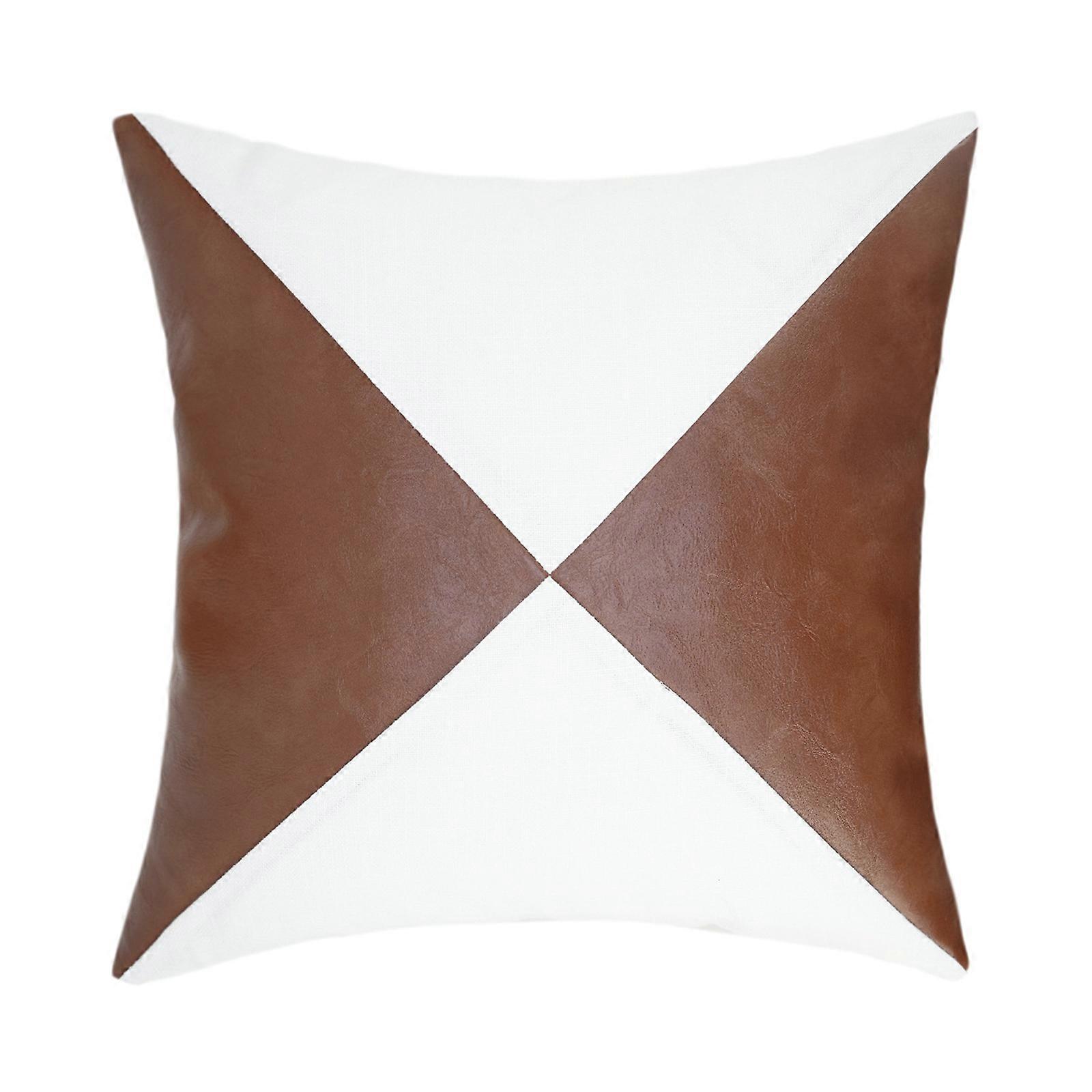 Comforting PU Leather Splicing Linen Cushions Case Waterproofs Waist Pillow Cover for Daily Use and Gift  White