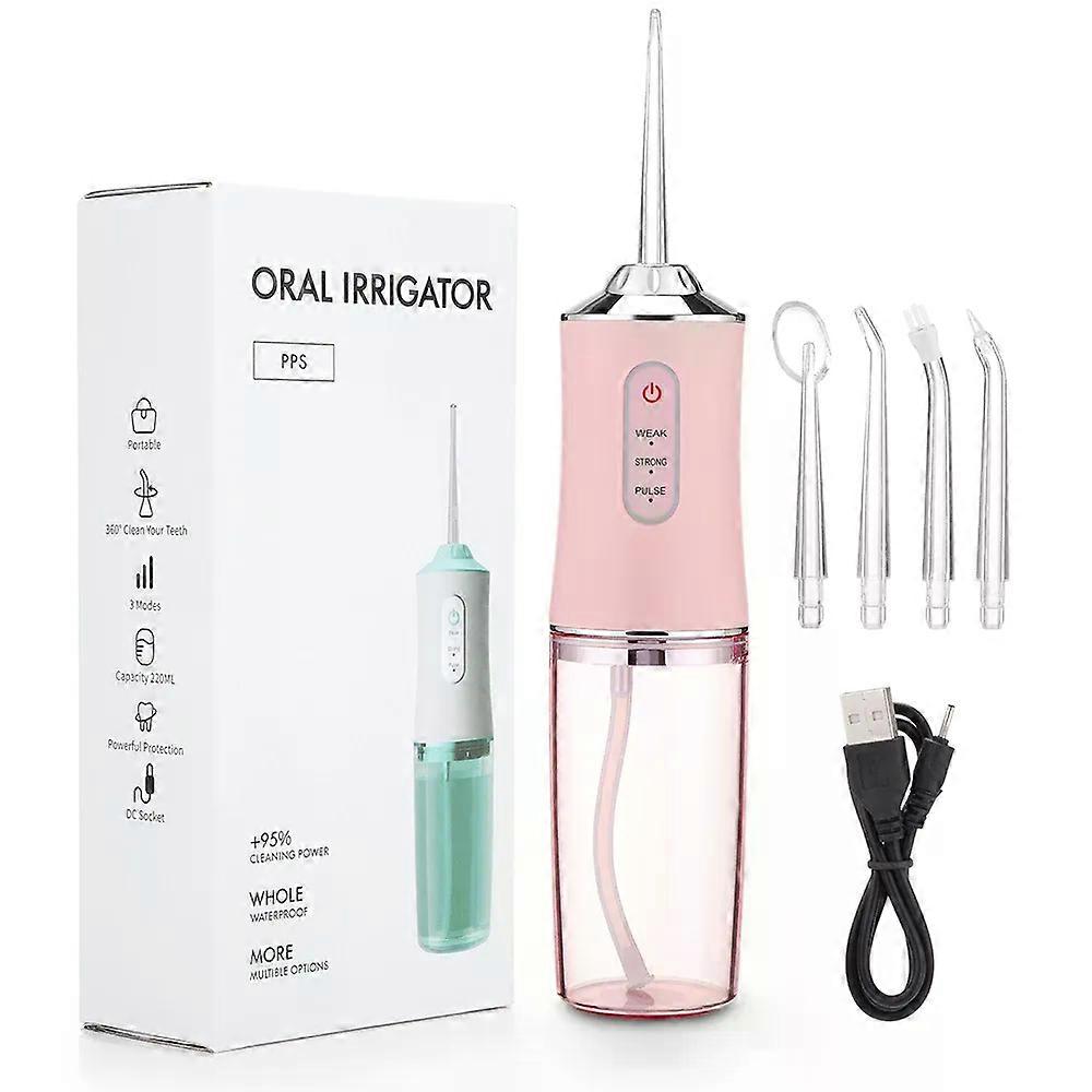 Oral Irrigator Portable Dental Water Flosser USB Rechargeable Water Jet Floss Tooth Pick 4 Jet Tip 220ml 3 Modes IPX7 1400rpm