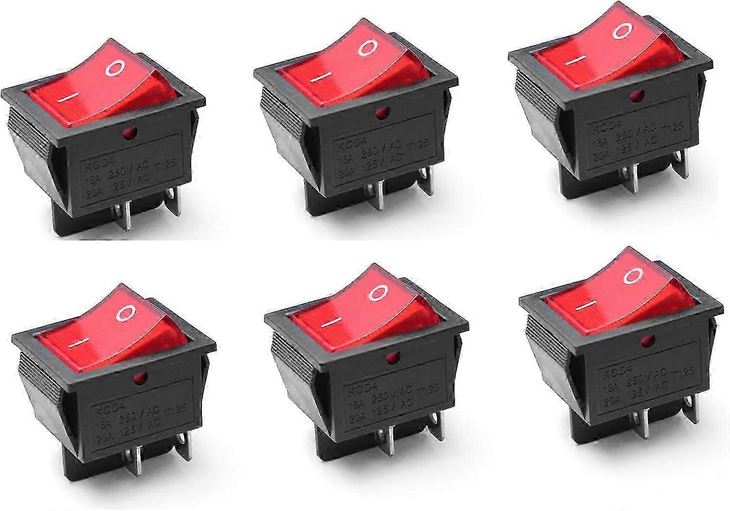 Pack of 6 toggle switches ON-OFF 4-pole 2 positions AC 16A/250V 20A/125V /Red