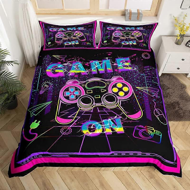 1セット寝具セットゲームネオンパープルピンクヒッピーグラフィティモダンゲームパッド通気性マルチゲームルームの装飾クイーンサイズ