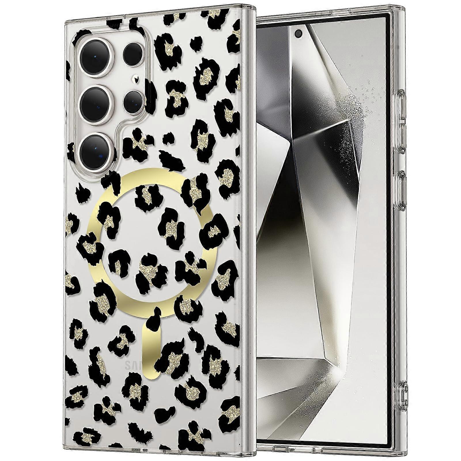 Glitter Case for Galaxy S25 Ultra Case Clear Leopard Print Bling,Black Leopard