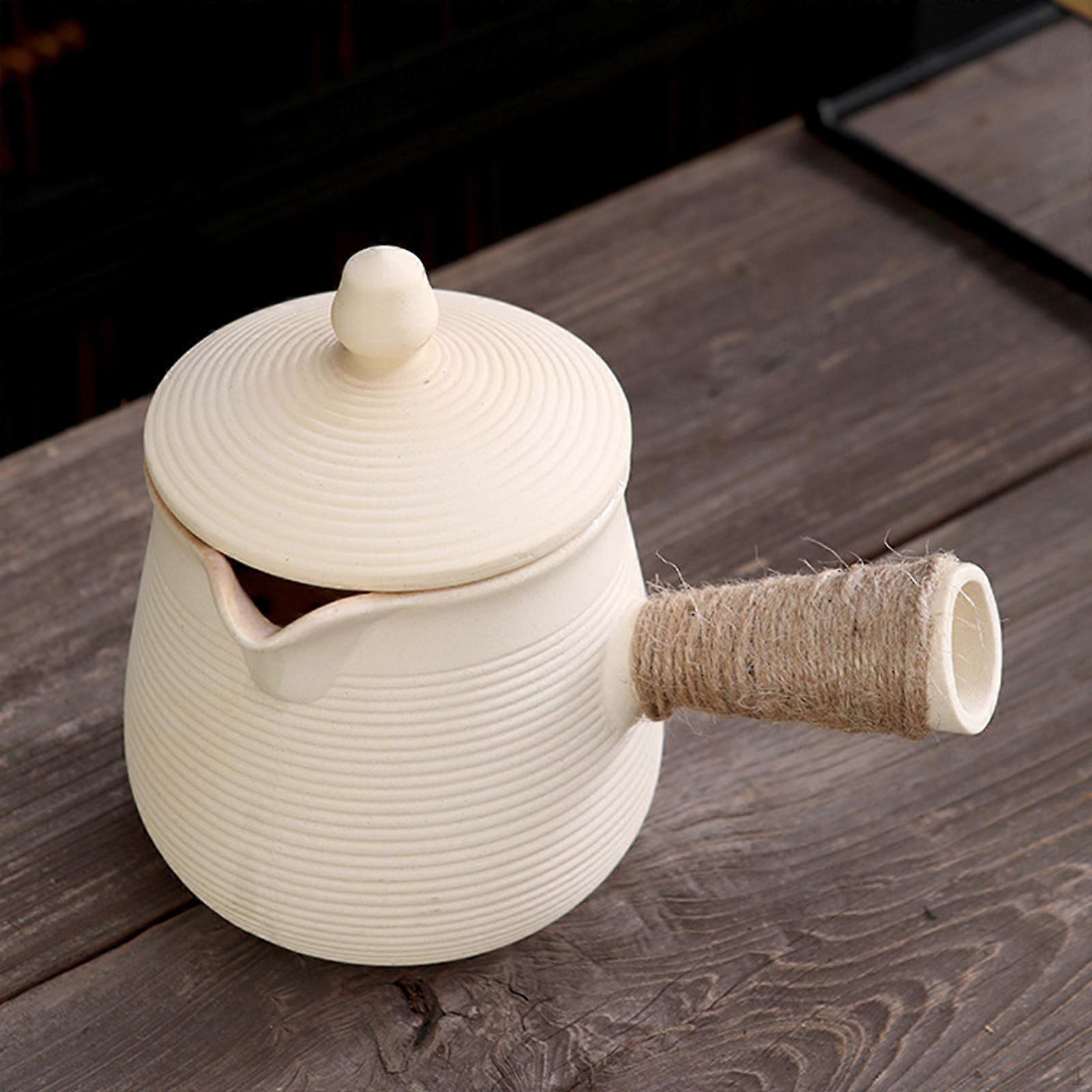 Ceramic Teapot with Lid Boiling Water Loose Leaf Tea Pot 700ml Maker Rope Side Handle