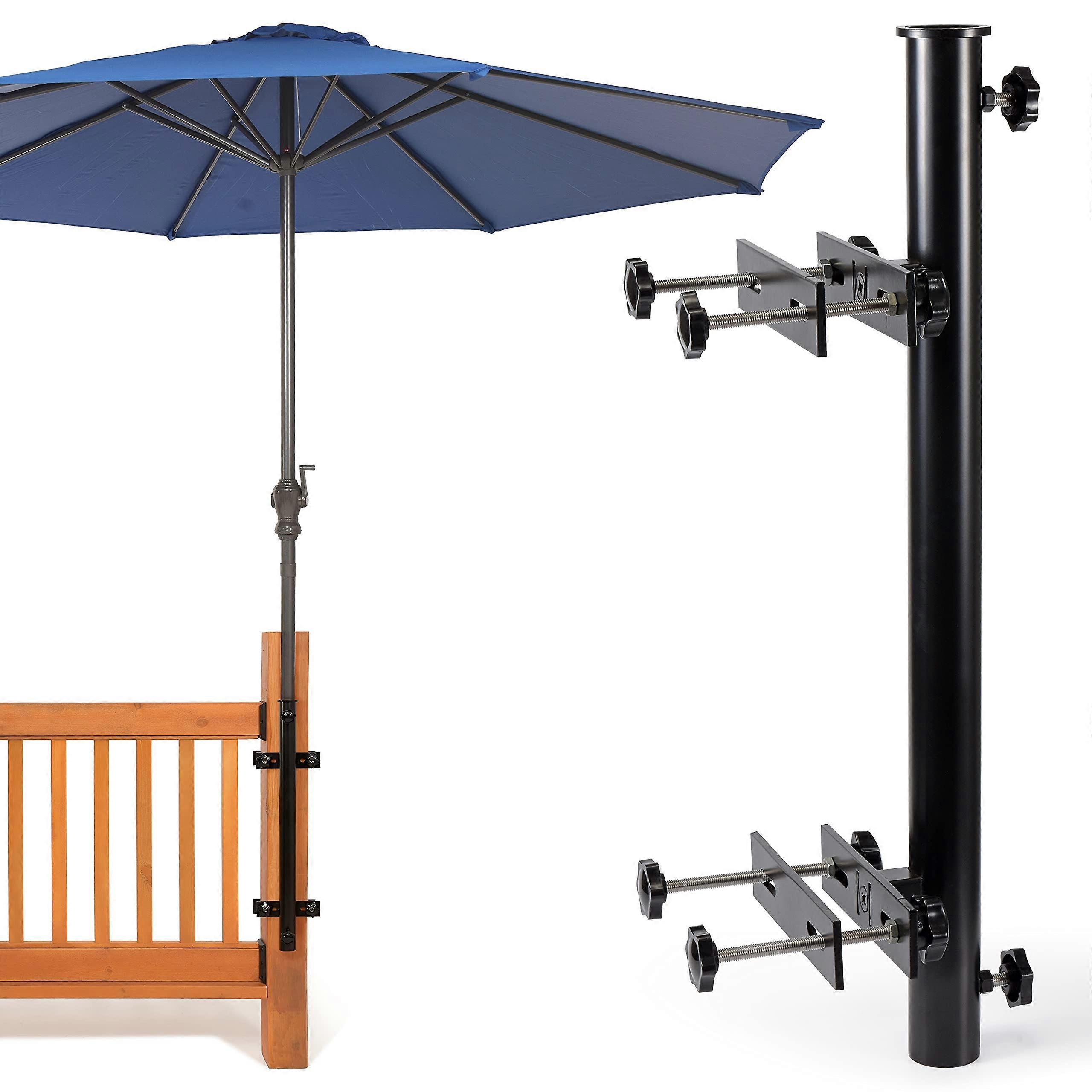 Heavy Duty 304 Stainless Steel Patio Umbrella Holder for 3-6 Inch Deck Railing Post, Outdoor Fixed Mount, Black