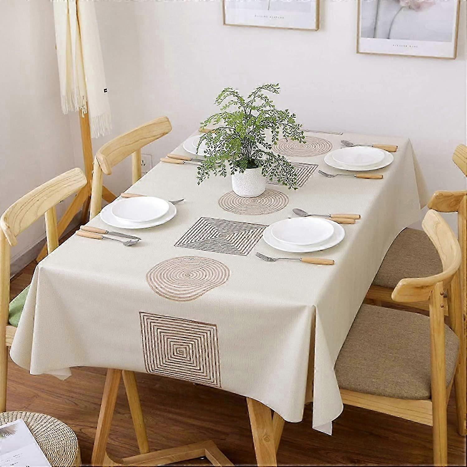 Rectangular Tablecloth 140x220 Beige Stain-Resistant PVC Tablecloth