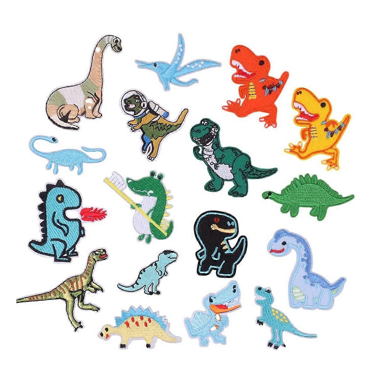 17 PCS Dinosaur Ironing Patch Embroidered Sewing Patches for Clothing
