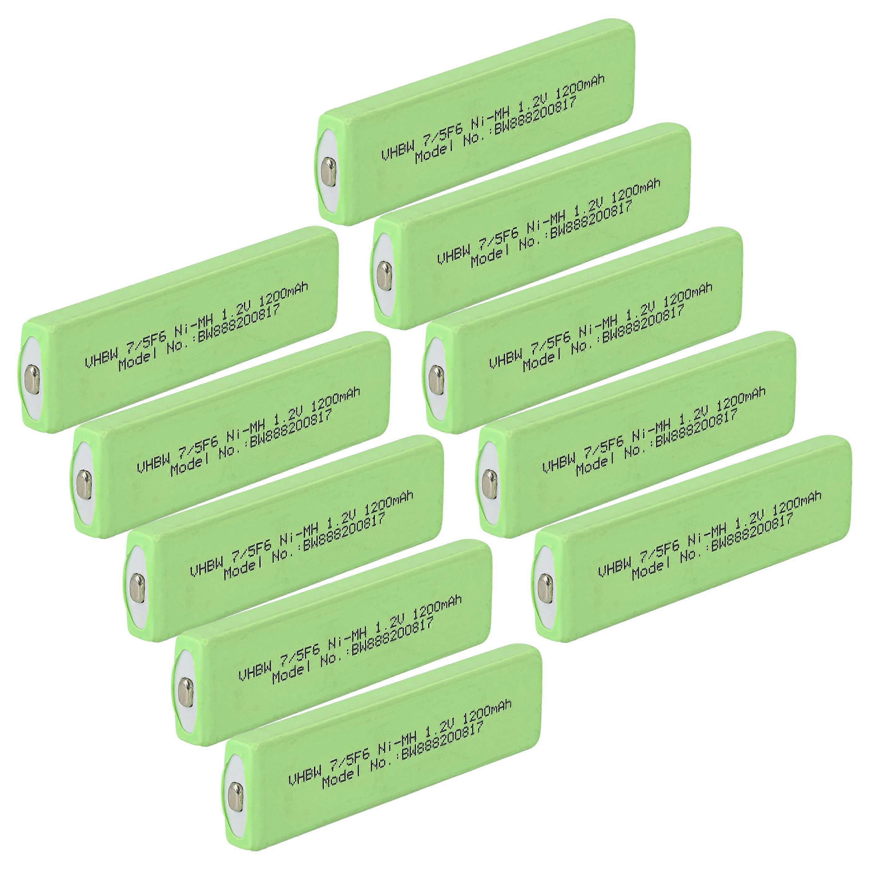 vhbw 10x batterijcel compatibel met Sony MZ-E35, MZ-E44, MZ-E45, MZ-E50, MZ-E500, MZ-E501 CD-speler (1100 mAh, 1.2 V, NiMH), batterij 7/5F6, Button Top