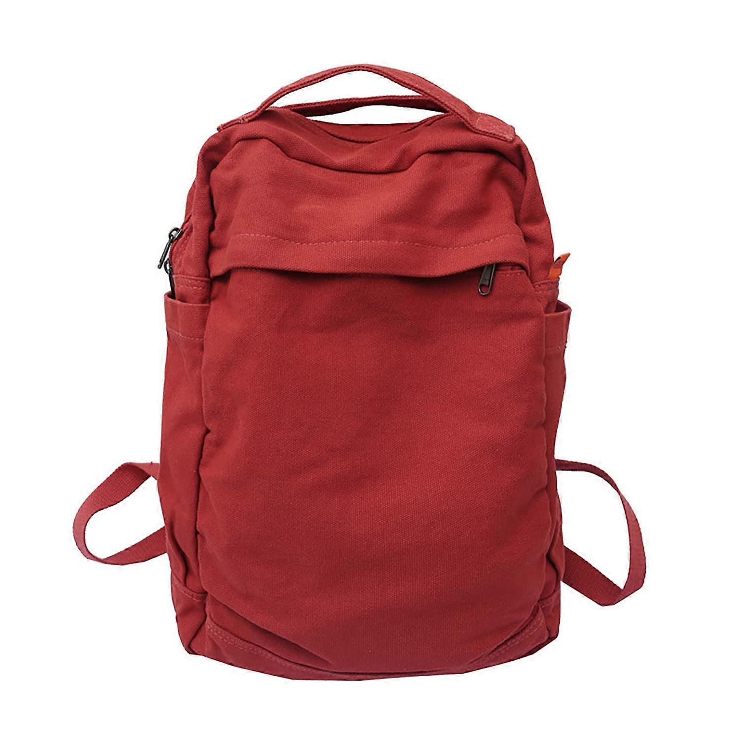 Canvas Backpack for 15.6" Laptop - Aesthetic Retro Rucksack, Casual College Daypack in Red, One Size, Y2K Style