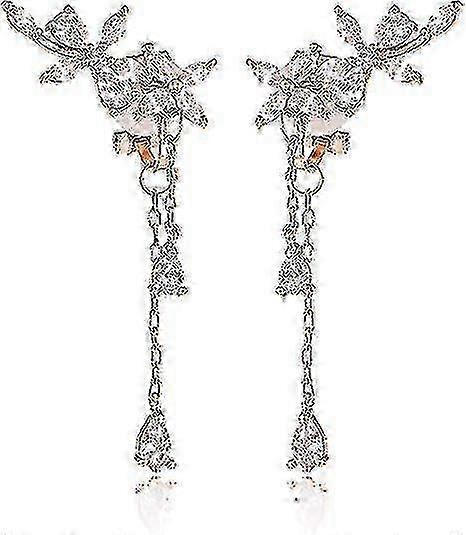 JiaWei Clip On Örhängen Icke Piercad Frans Dingla Tofs Droppe Cubic Zirconia Blomma Kvinnor Flickor Uik