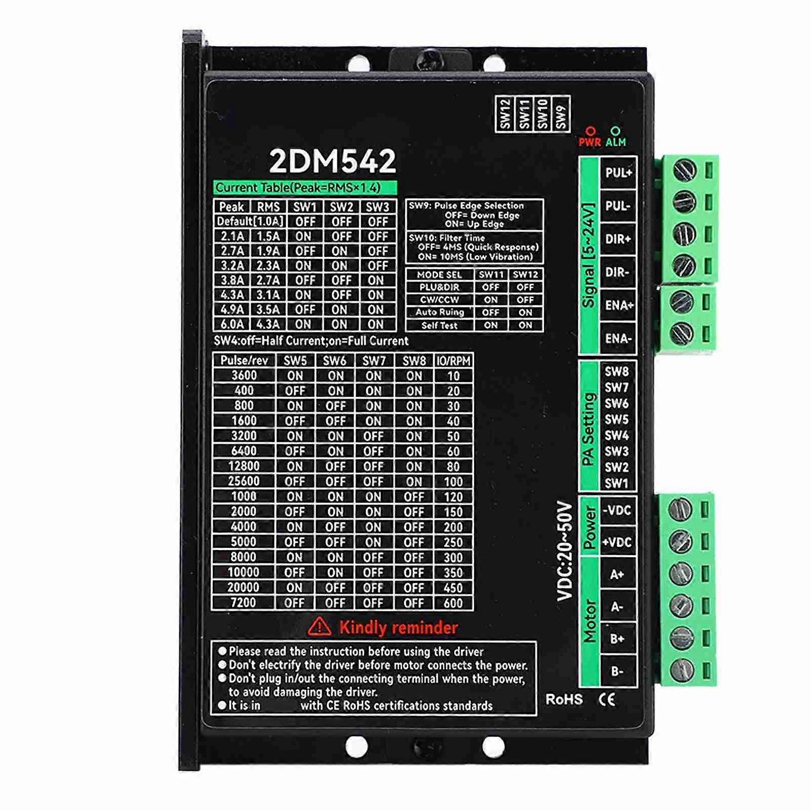 Stepper Motor Driver 2 Phase Digital 2DM542 Motor Driver Controller Input Voltage 20‑50VDC