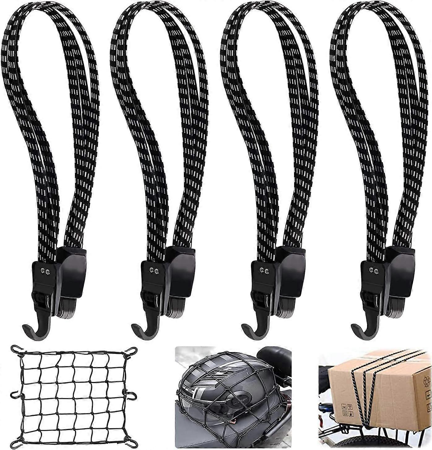 pcs ,4PCS Flat Bungee Cord 65cm, 1PCS Elastic Luggage Net Bungee Cords with Hooks Motorcycle Luggage Strap 3 in 1 Bicycle Bungee Cord for Bicycle Moto