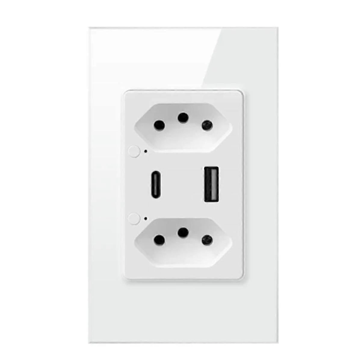 Brazil WiFi Smart Wall Socket with Type-C USB, Tuya Smart Plug, Alexa Compatible (White)