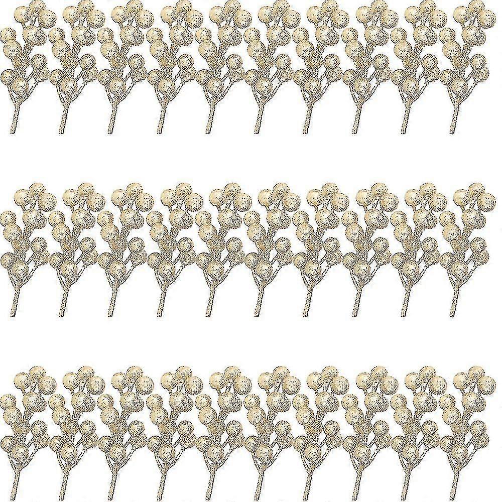 クリスマスツリーの装飾のための30pcsキラキラベリーの茎