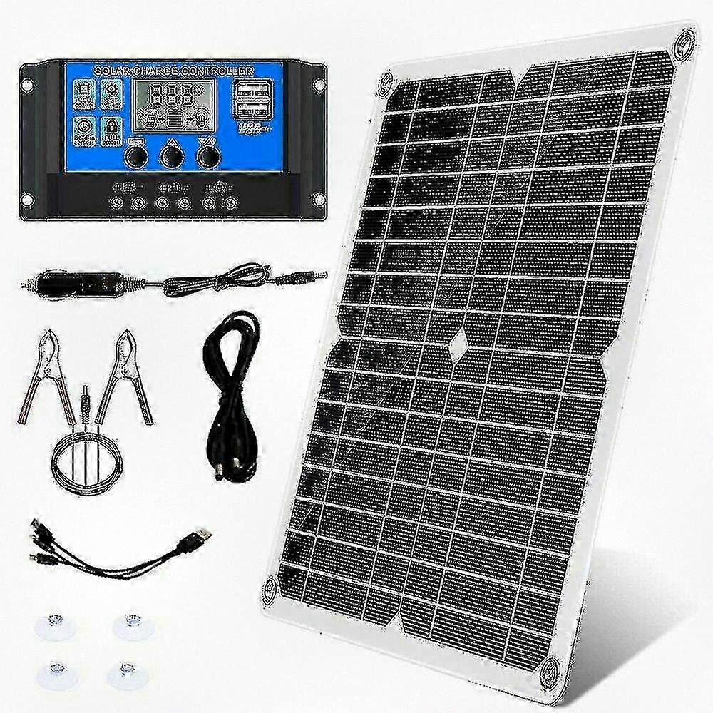 300W Solar Panel Kit with Battery Clip Charger and 40A Controller - Suitable for Cars, RVs, and Caravans