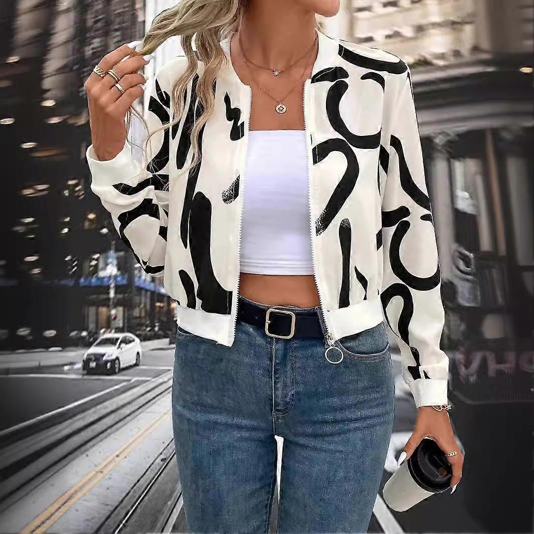 Fall/Winter Elegant Women's Graphic Print Zip Up Baseball Jacket Casual Jacket Jacket