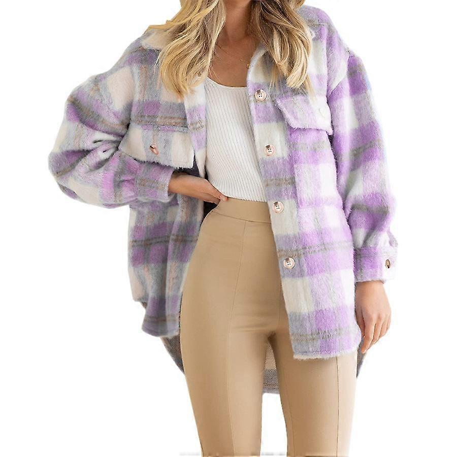 Autumn and Winter Women's Coat Plaid Mohair Coat Tweed Thick Coat Tops