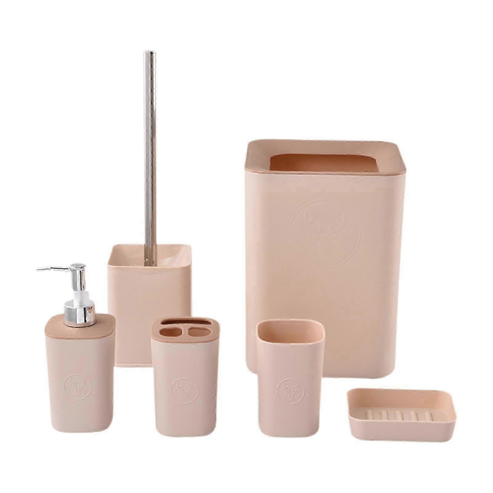 6Pcs Bathroom Accessory Set with Rinse Cup for Home & Restaurant - Blue Multi-Light Coffee