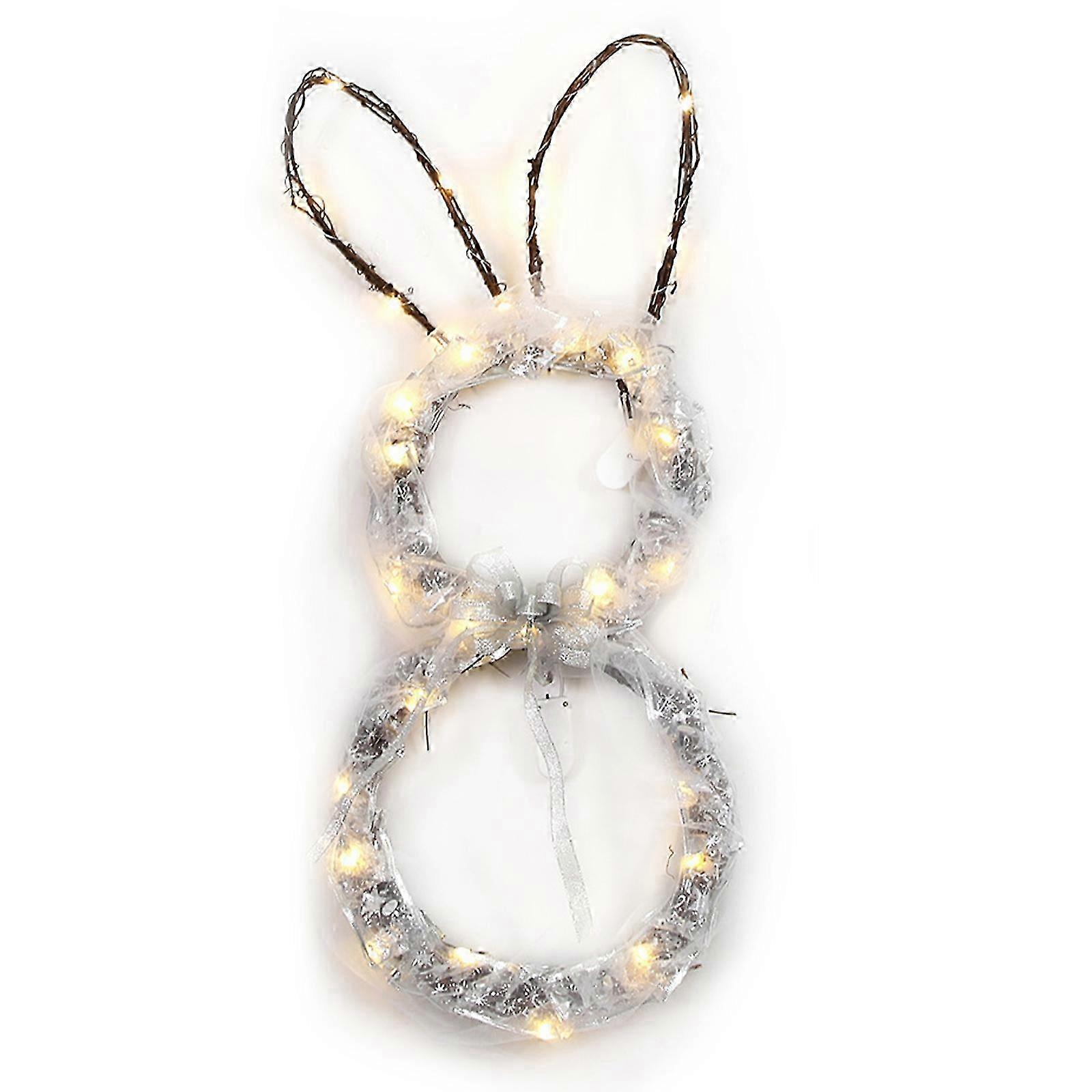 イースターバニーガーランドLED木製籐織り折りたたみ式ソフトライトパーティーデコレーションシルバー