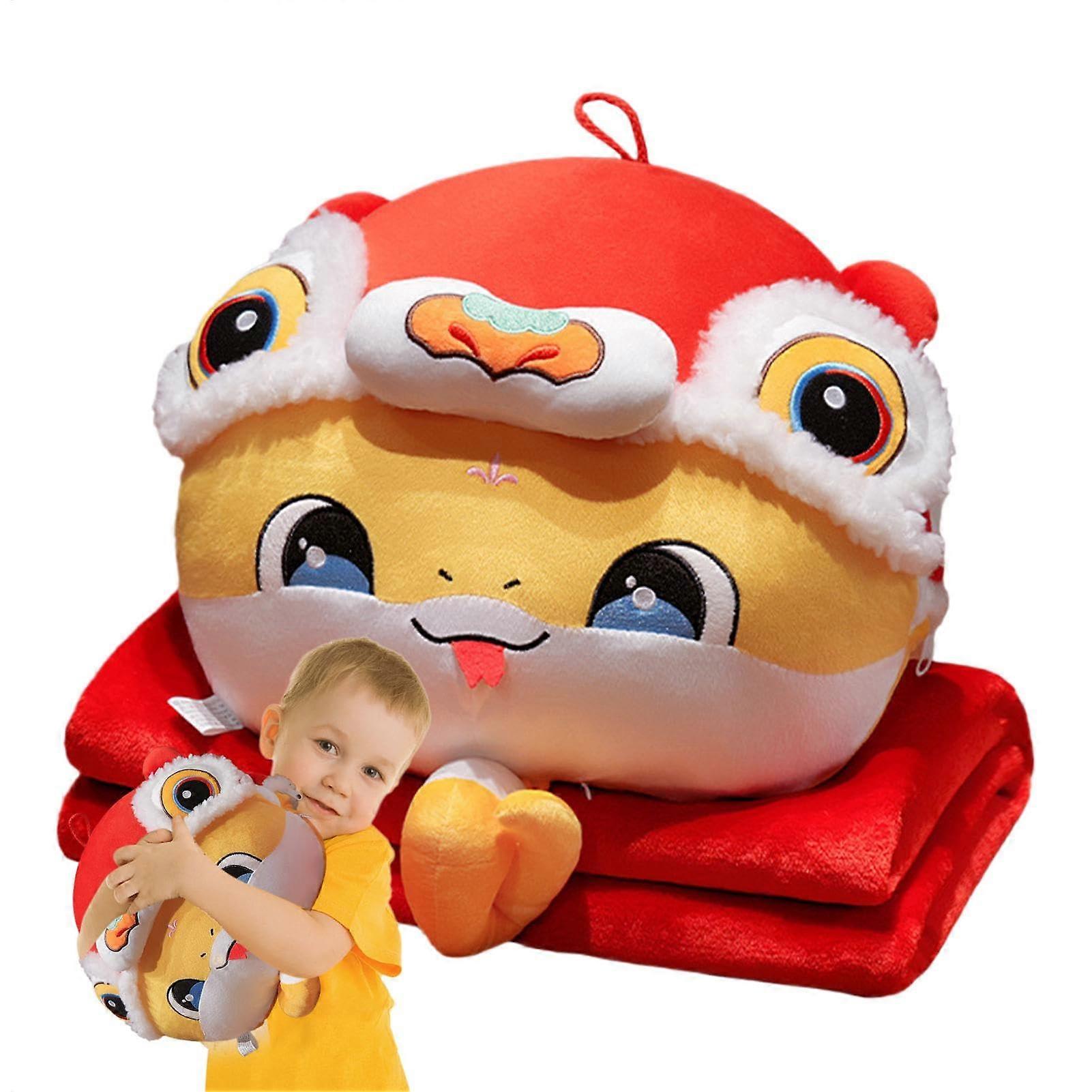 Pillow Blanket, Year of the Snake Hand Warmer Blanket Cartoon Lion Snake Plush