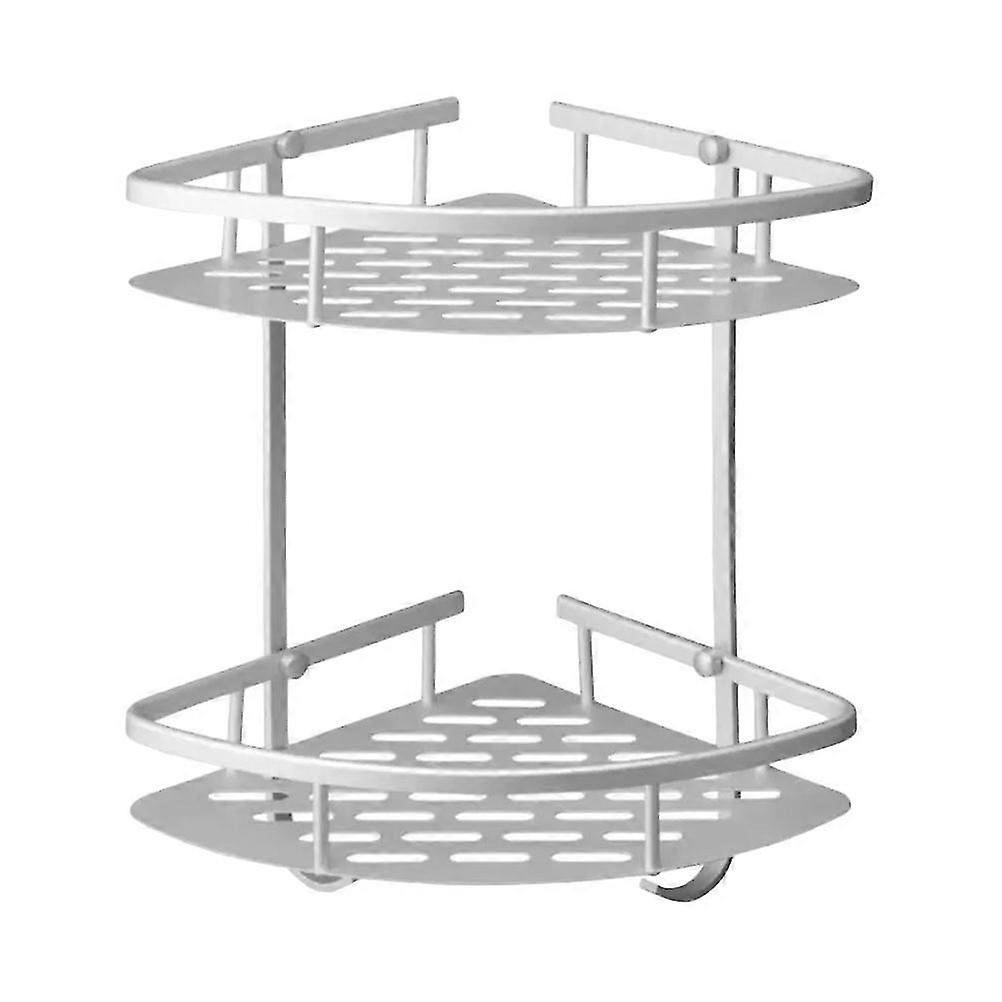 1pcウォールマウントコーナーシャワーバスケットアルミ収納ラックバスルームキッチン用ダブルレイヤーシェルフ