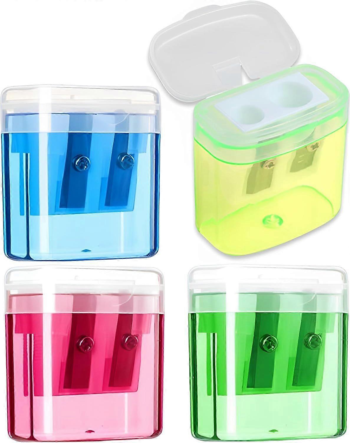 4 Piece Pencil Sharpener with Container  Pencil Sharpener with Box, Pencil Sharpener with Small Container, Children's Pencil Sharpener, Double Hole Pe