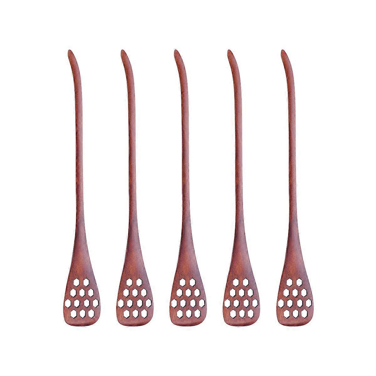 5PCS Wooden Hollow Carving Honey Stirring Spoons Janpanese Style Honeycomb Design Egg Separator Mixing Dippers (Paint Colour)