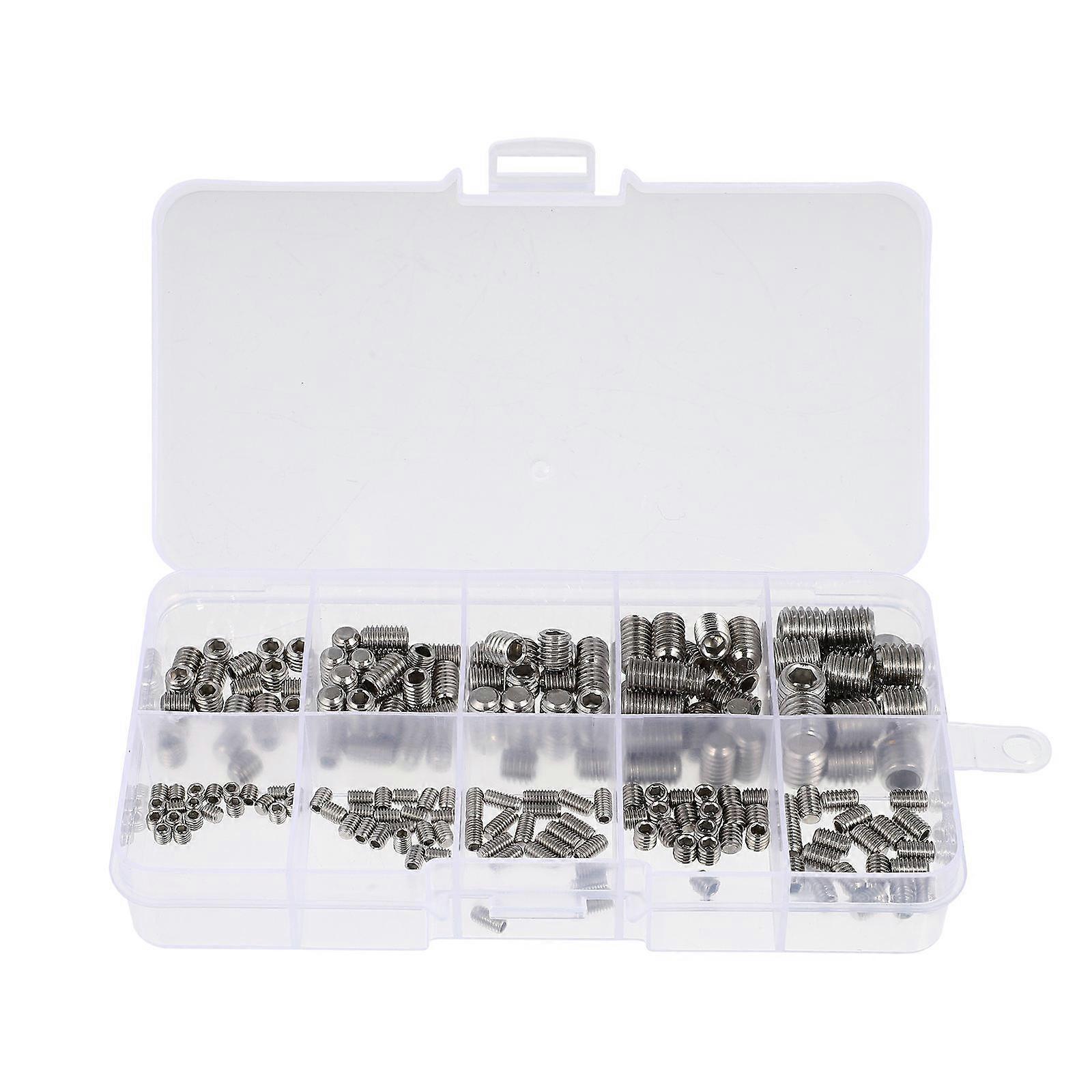 200pcs Stainless Steel Hexagon Screws Professional Hex Grub Screws Box