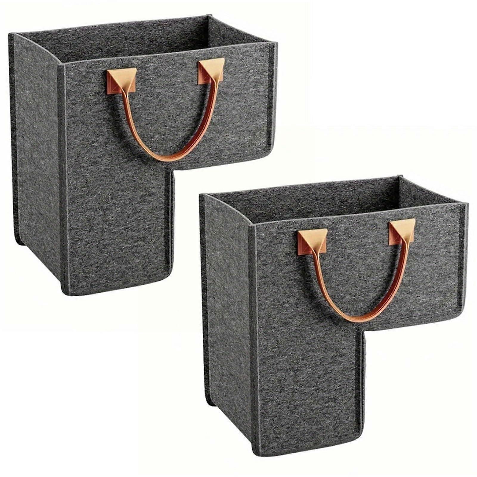 Staircase Organizer Basket, sturdy storage basket with handles (Silver 2pc)