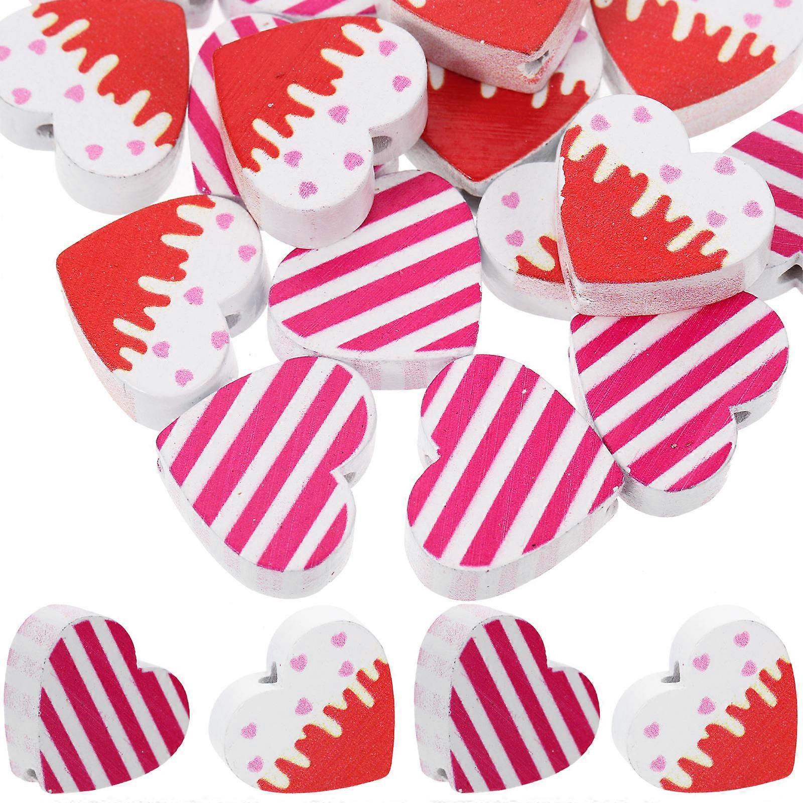Decor Beads Wooden Beads Craft Projects Heart Shape Assorted Color 20Pcs