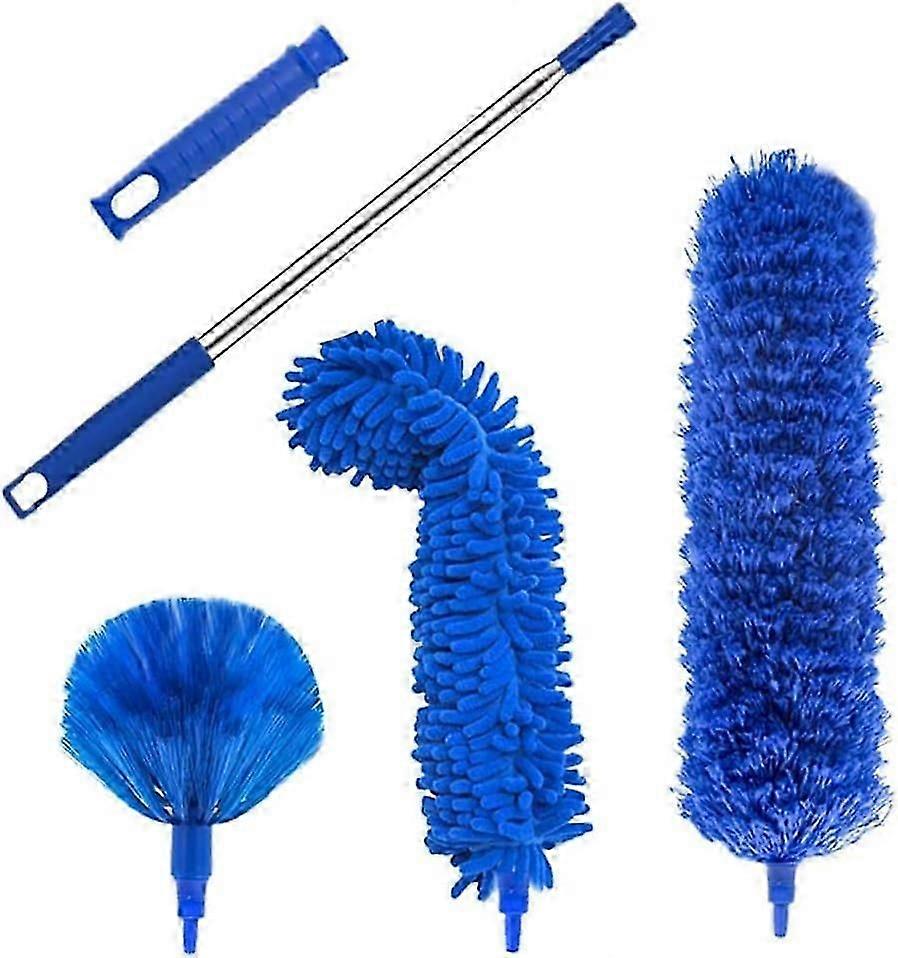 Feather Duster Cleaning Kit with 100" Telescopic Extension Pole Reusable Bendable Dusters Washable Lightweight Dusters for Cleaning Cobweb Ceiling Fan