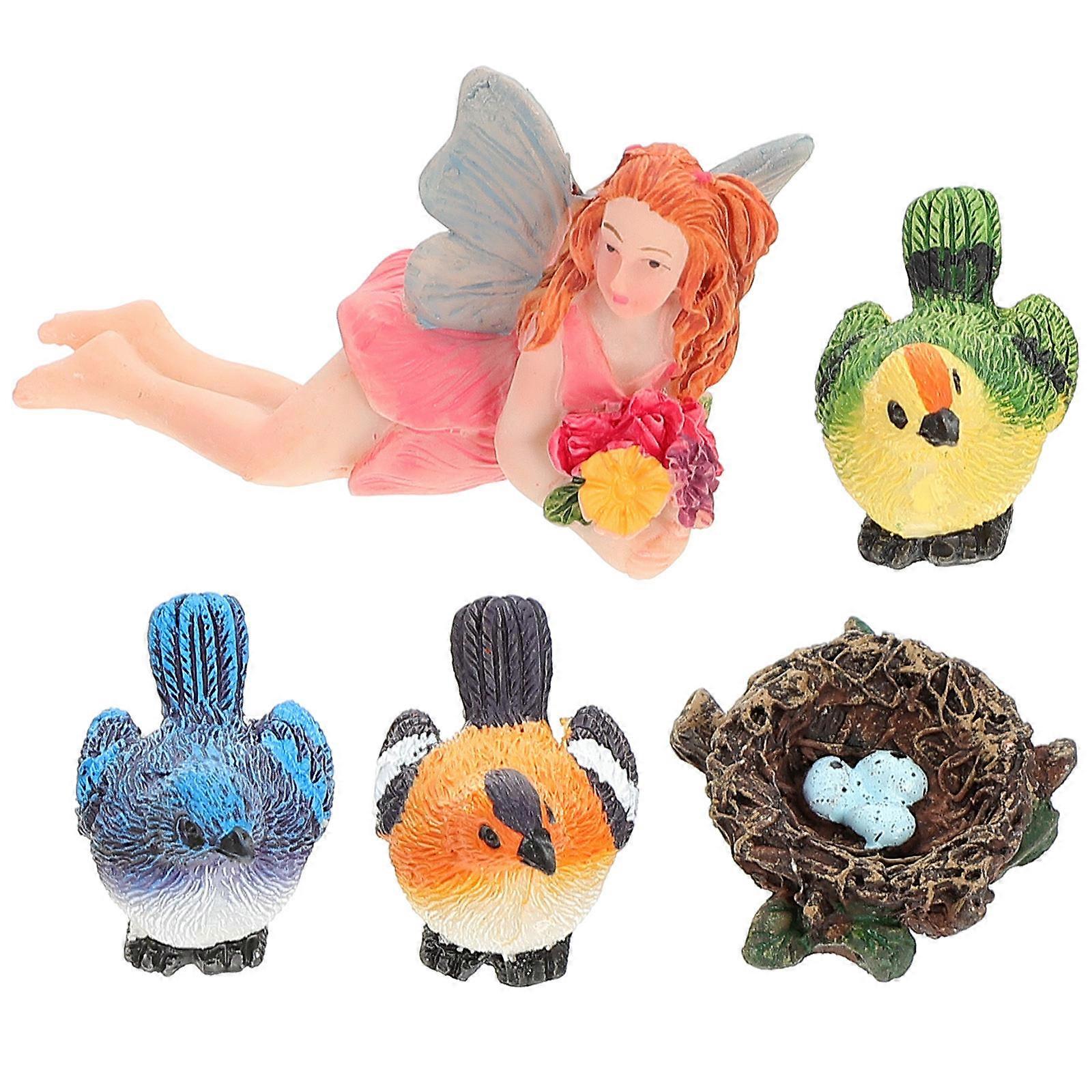 Miniature Birds Resin Bird Decor Patio Idyllic Style Decorative Birds 6X4X3.8CM 1Set