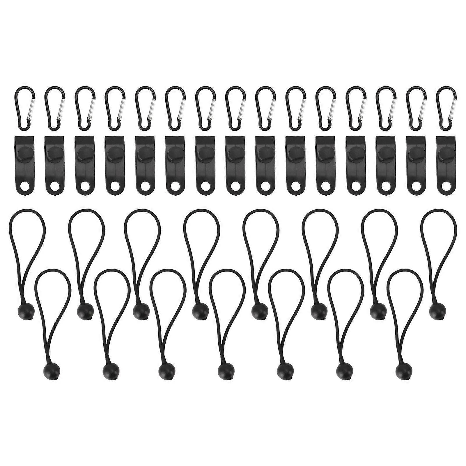 45 Pcs Black Tarp Clamps Set with Hooks and Bungee Cords Strong Gripping Power for Camping Vehicles RV MK89486