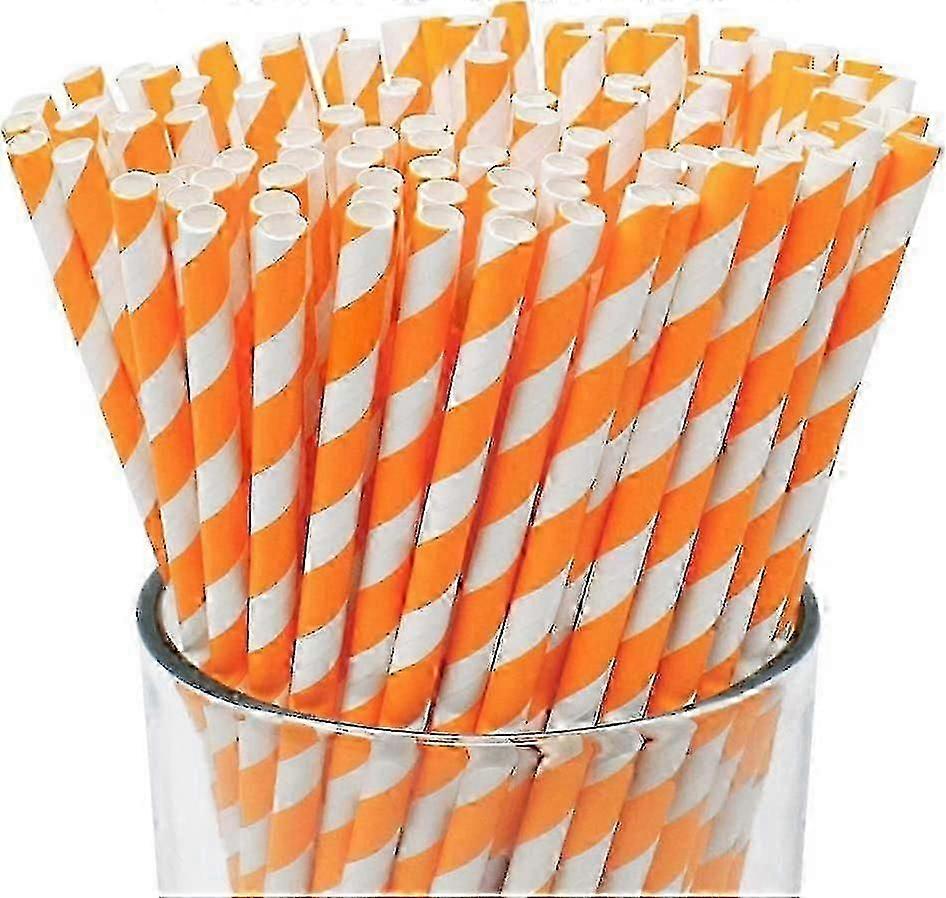 100pcsプレミアム使い捨て飲料ストライプ紙ストローオレンジ - 環境にやさしい生分解性パーティー用品