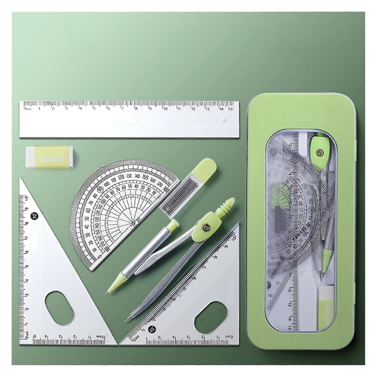 Compass Set 7PCS Stainless Steel Geometry Tools with Eraser Ruler for Students