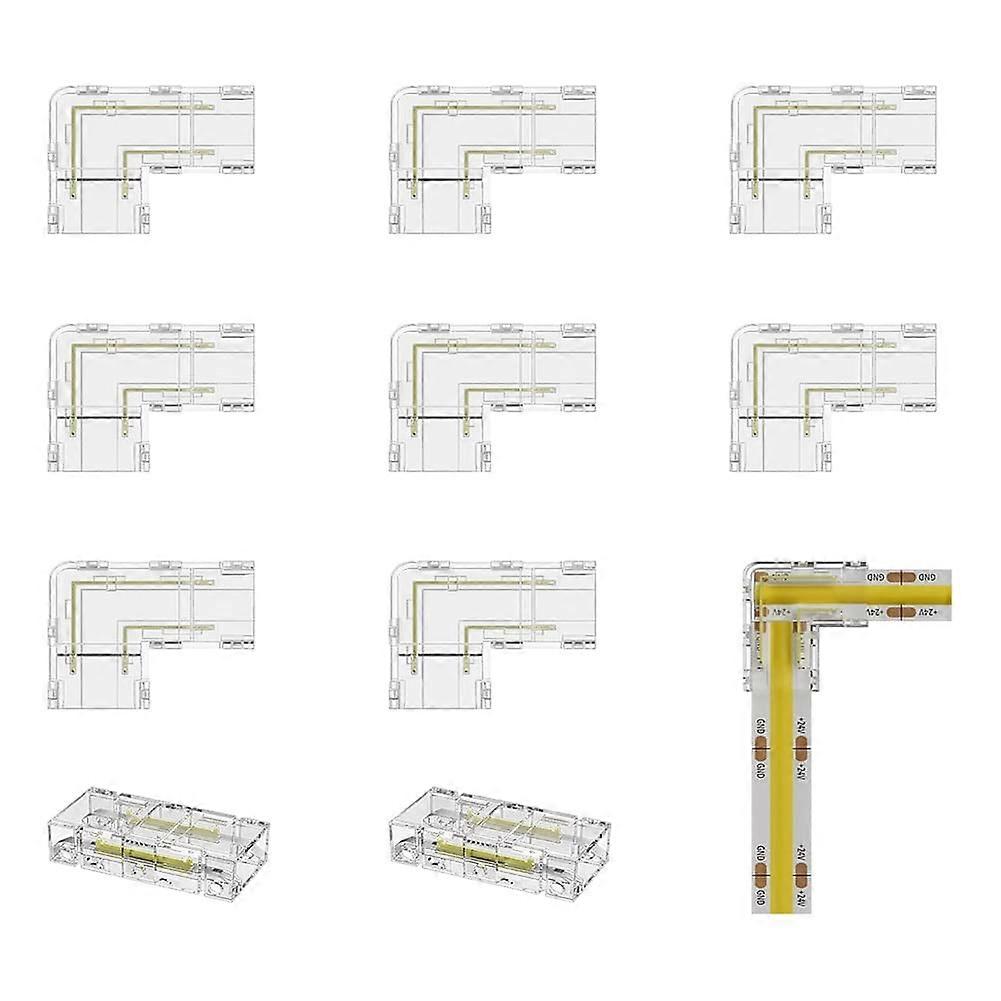 8mm COB Connector Set of 8 L Shape Corner Connectors and 2 Gapless Connectors for COB LED Lights Compatibility