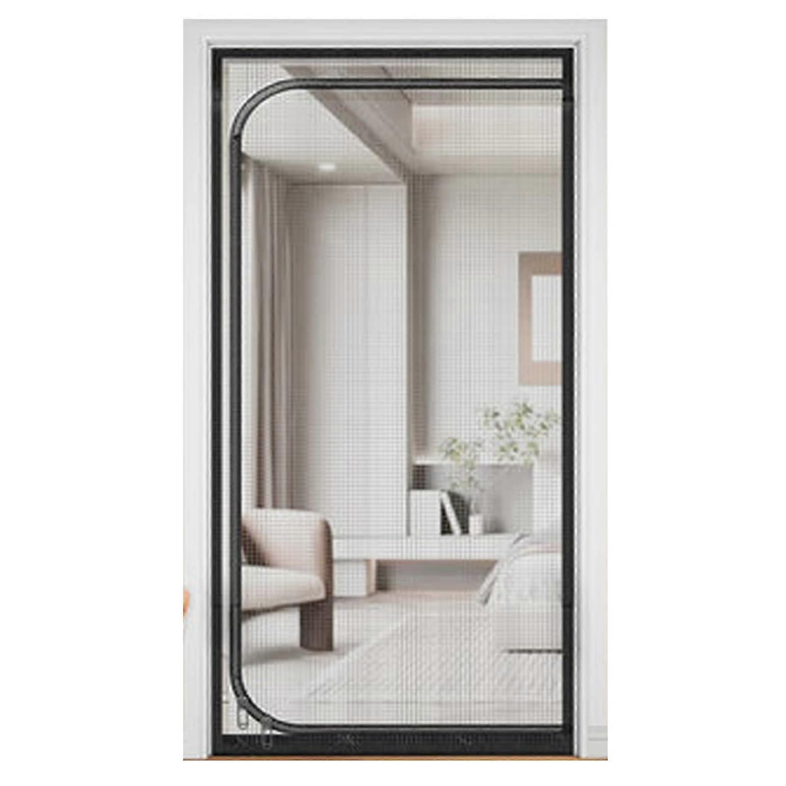 Anti-Mosquito Net for Balcony Patio - Custom Size Black Fly Screen Door Tape for Pets, Zip Door Curtains, Durable Protection