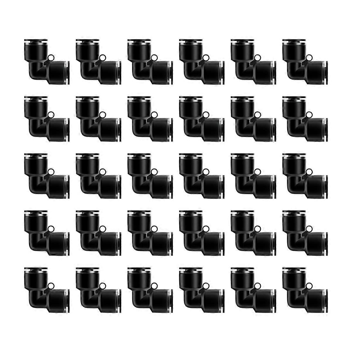 30Packs Elbow Black 1/4 Inch OD Push to Connect Fittings,Air Line Fittings and Hose Kits for Quick C