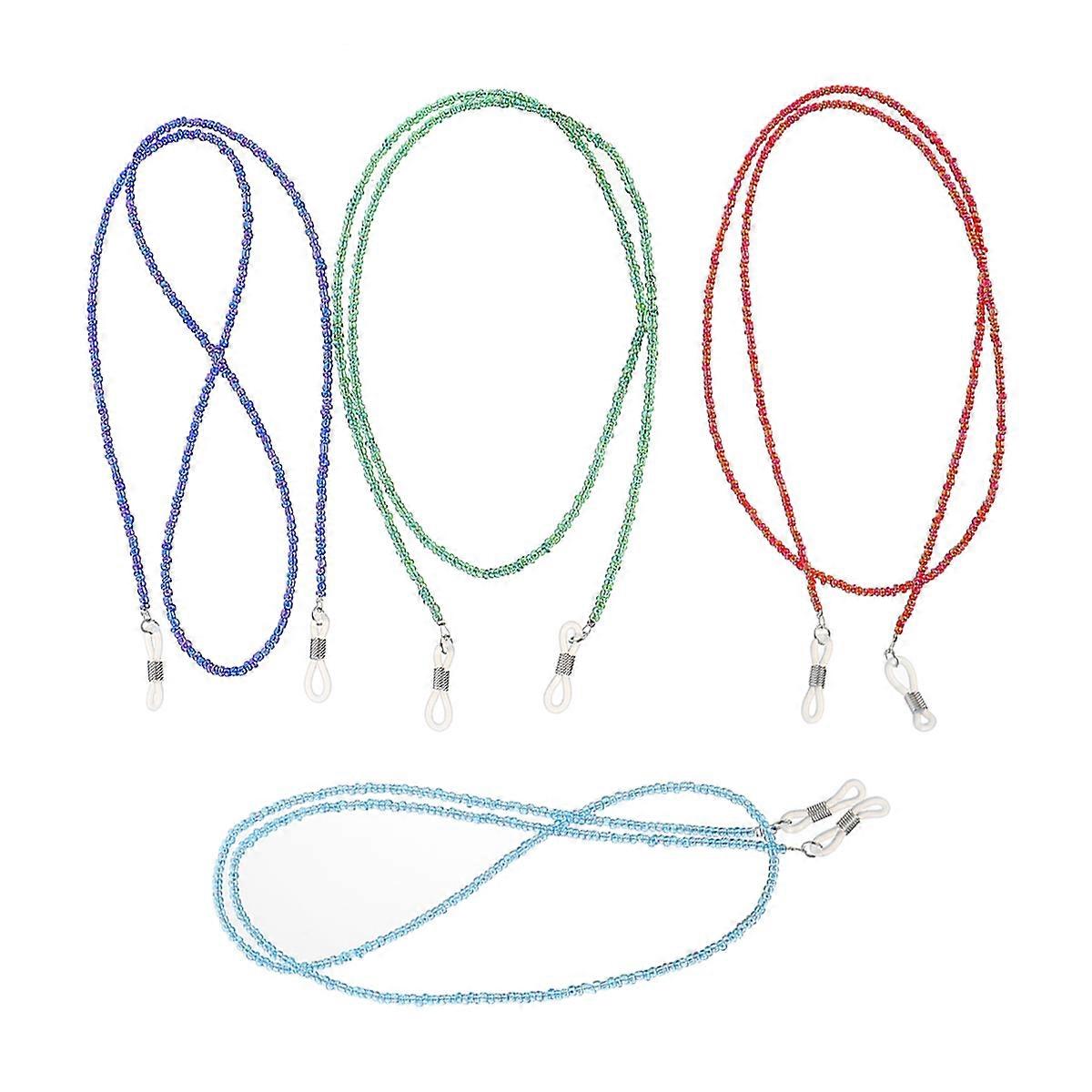 4pcs Beaded Eyeglass Chain – Lightweight, Non Slip Spectacles Lanyard for Women, Durable Glasses Holder in Red, Green, Blue, Light Blue