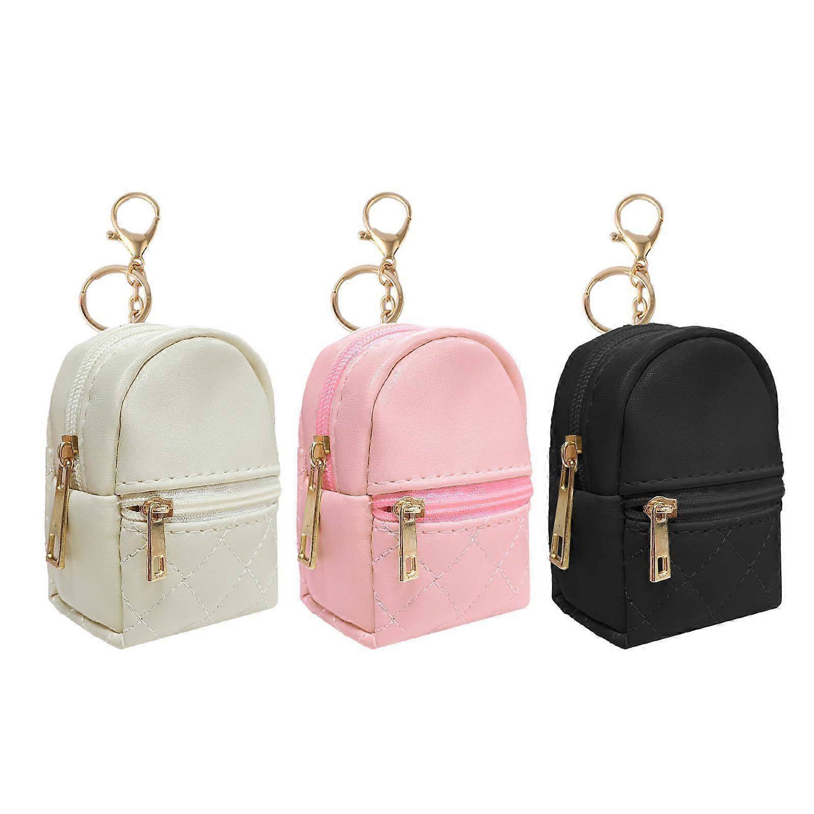 3 Pcs Mini Backpack Cosmetic Bag Keychain PU Leather Lipstick Holder